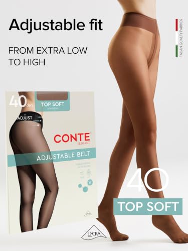 Image of Conte Tights for Sensitive Skin Sheer to Waist Hipster Low-Rise Pantyhose with Adjustable Belt, Top Soft 40 Den