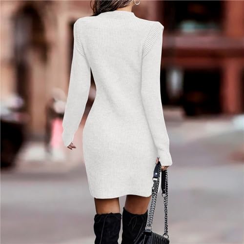 Robe pull blanche col rond manches longues coupe ajustée côtelée grande taille