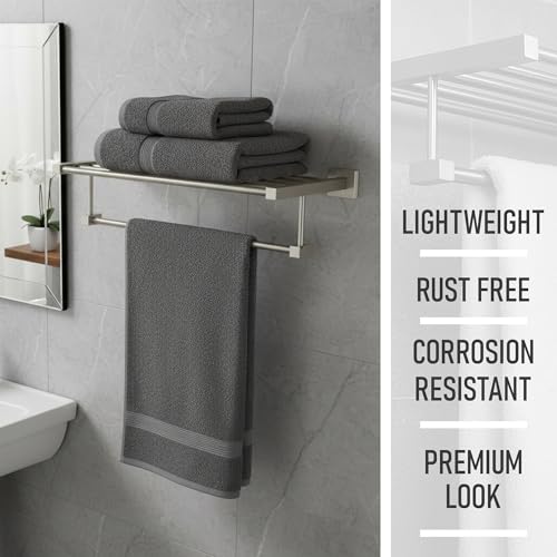 Image of iBELL 60 cm (24-Inch) Aluminium Towel Rack for Bathroom | Towel Stand | Cloth Hanger for Bathroom | Bathroom Accessories