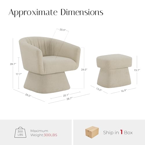 Zerel's HOME Swivel Accent Chair with Ottoman, Upholstered Barrel Accent Chair, Modern Accent Chair with Pleated Backrest and Arms, Boucle Armchair for Living Room Bedroom, Sand by Zerel's HOME - Used condition - Image 2