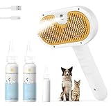 3-in-1 Pet Steam Brush for Dogs & Cats – Gentle Grooming Comb with Spray & Waterless Shampoo – Fur Shedding, Hair Removal, Dematting & Detangling Tool – Portable Steam Cleaner for Long or Short Hair