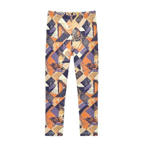 KLL Colored African Patchwork Motifs Girls Leggings Comfortable Full Length Leg Yoga Pants Gym