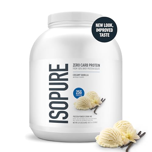Image of Isopure Zero Carb 100% Pure Whey Isolate Protein Powder, Gluten Free, with Vitamins, Creamy Vanilla, 25g Protein Per Serving, 4.5 Lbs, 66 Servings (Packaging May Vary) (Pack of 4)