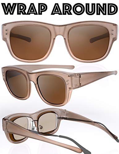 Image of The Fresh High Definition Polarized Wrap Around Shield Sunglasses for Glasses - Leather Eyeglasses Case