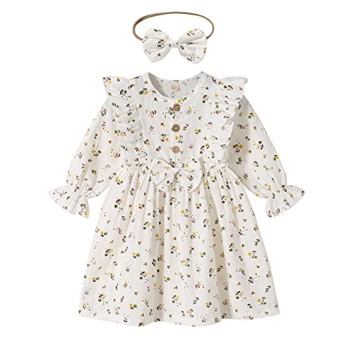 Image of Toddler Girl Dress Fall Winter Clothing Kids Long Sleeve Ruffle Skirt Outfits Floral Dresses
