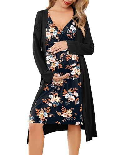 Image of Ekouaer Maternity Nursing Gown and Robe Set Labor Delivery Nursing Nightgowns for Breastfeeding Pregnancy Clothes