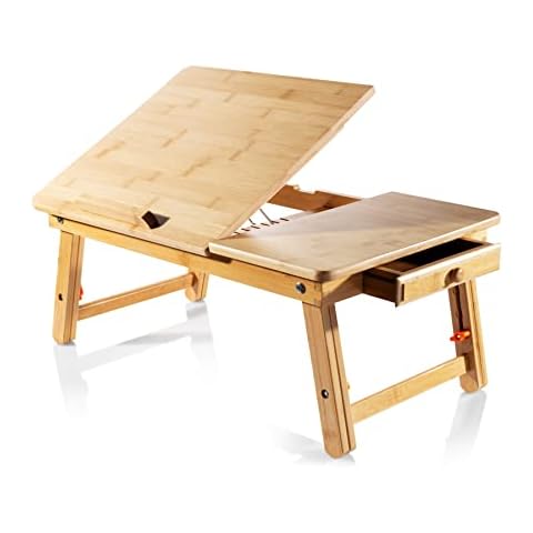 Francois et Mimi Bamboo Multi-Position Adjustable Serving Bed Tray with Drawer (Bamboo 30", Natural) Cover