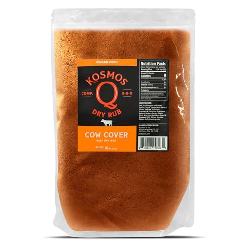 Kosmos Q Cow Cover BBQ Dry Rub, Smoky & Savory Beef Seasoning with Chili Pepper, Garlic, Onion & Paprika for Steak, Burgers, Brisket, Wild Game, Chicken, BBQ Rub for Grilling & Smoking, 16 Oz Bag