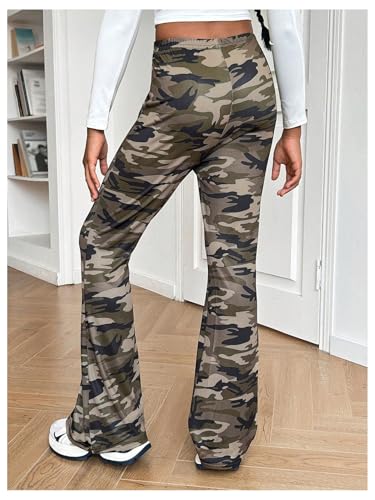 Image of WDIRARA Girl's Camo Print Flare Pants High Waisted Stretch Bell Bottoms Pants