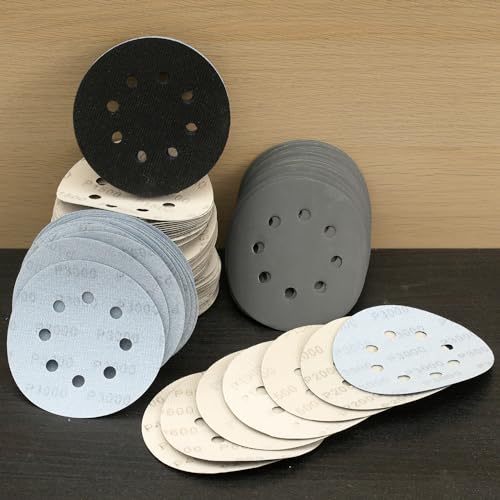 140Pcs 5 Inch Wet Dry Sanding Discs Hook and Loop 8 Holes Sandpaper 400/600/800/1000/1500/2000/3000 Assortment Grits for Orbital Sander Automotive Wood Metal Polishing - Thumbnail 6