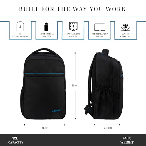 Image of F Gear Titan 32L Black Laptop Backpack for Men & Women | Fits upto 17 Inch Laptop |2 Compartments with Front Organizer & 1 Pocket | Padded Shoulder Straps & Air-Mesh Back Panel | 1 Year Warranty