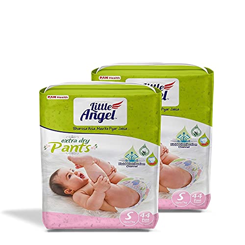 Image of Little Angel Extra Dry Baby Pants Diaper, Small (S) Size, 88 Count, Super Absorbent Core Up to 12 Hrs Protection & Wetness Indicator, Upto 7kg (44 count /pack, Pack of 6)