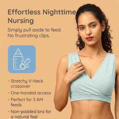Image of The Mom Store Women's Cotton Maternity and Nursing Sleep Bra Sweat Resistant Convenient Feeding-Combo Pack