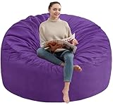 Picture of SIMFLAG 4FT Bean Bag Chair, Large Bean Bag Chairs with Memory Foam Filled, Fluffy Beanbag Sofa with Dutch Velvet Cover, Round BeanBag Chairs for Living Room, Playroom - Purple
