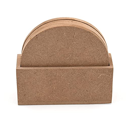 Image of IVEI MDF DIY Coasters with Holder Stand - MDF Plain Wooden Coasters & Holder Blank Cutouts for Painting, Sheet Craft, Decoupage, Resin Art Work & Decoration (Round with Vertical Holder)