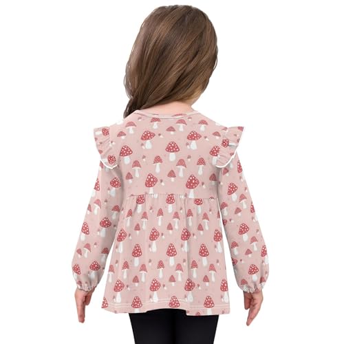 Pink Cute Mushroom Q Girls Shirts Cotton Long Sleeve Ruffle Toddler Tee Tops4