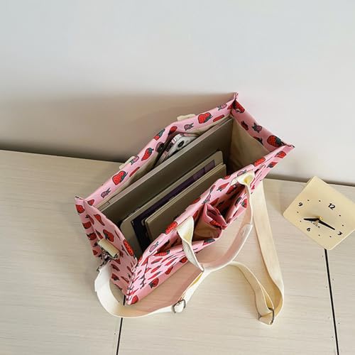 Image of Cherry Tote Bag for Women Canvas Patched Purse Cute Shoulder Bag Multi-Pocket Satchel Handbag for work travel