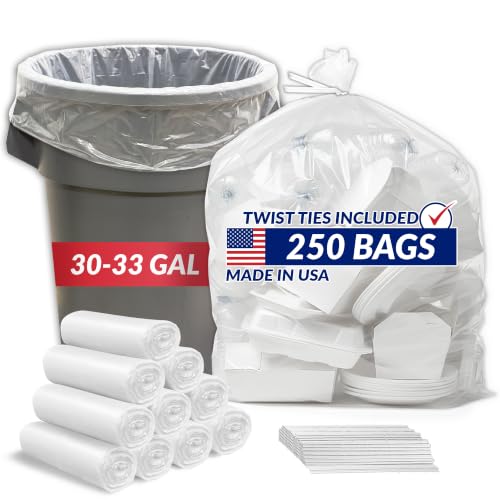 Reli. 30-33 Gallon Trash Bags Heavy Duty | 250 Trash Bags with Ties | Super Sizeable Clear Serious Garbage Cleanup