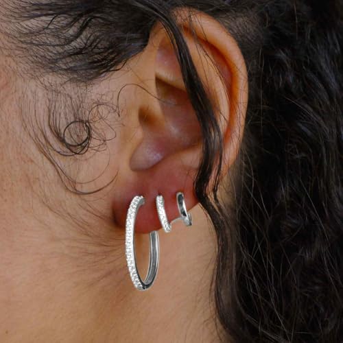 Image of Obidos 14K Gold Plated Illusion Stud Earrings for Women | Triple Huggie Hoop Earrings for One Hole| Trendy Simple Hypoallergenic Fashion Accessories Gold Jewelry Gifts for Womens