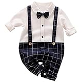 [ベベック] Bebek ベビー 男の子 フォーマル 洋装 赤ちゃん 長袖 蝶ネクタイ 重ね着風 ロンパース ネイビー (紺チェック, 59)