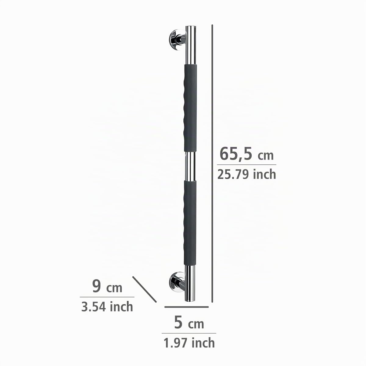 Edelstahl Wandhaltegriff Secura 65,5 cm | 120 kg Belastbar, Wandhaltegriff, Chrom, Anti Rutsch Griff für sicheren Halt, Dusche, Badewanne, Badezimmer Haltestange