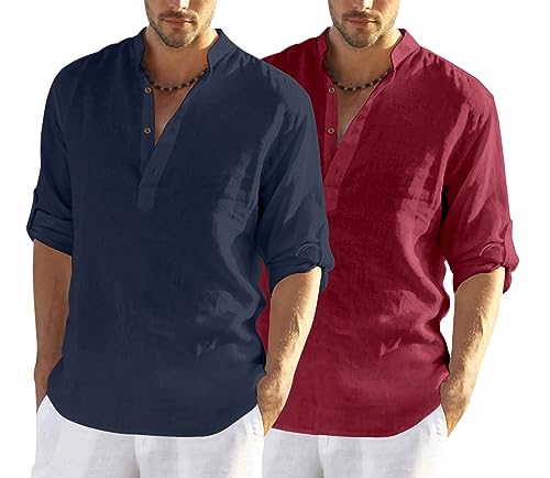 Image of FINIVO FASHION Men's Cotton Blend Solid Full Sleeve Combo Short Kurta Shirt, Regular Fit Solid Pattern Mandarin Collar Straight Kurta Shirt