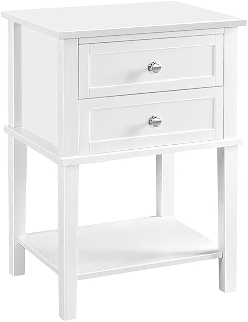 Yaheetech White Bedside Table with 2 Drawers, Wooden End Table Nightstand Table Bedside Storage Unit/Organizer with Open Shelf for Bedroom, Living Room