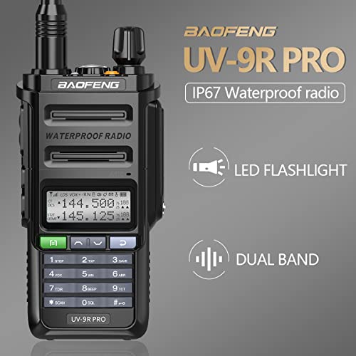 BAOFENG UV-9R PRO Dustproof Waterproof IP67 Transceiver Walkie Talkie 5W Handheld Dual Band Rechargeable Two Way Radio with Extra Programming Cable,Headsets,Speaker Mic(Black)