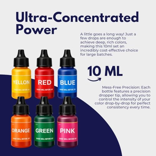Image of Candle Making Liquid Dye Set 10 ml Each (Pack of 6) | Red, Green, Yellow, Blue, Orange & Pink | Liquid Wax Colour for Soy, Paraffin & Gel | Candle Dye for Candle Making