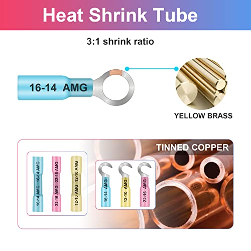 540Pcs Crimp Heat Shrink Butt Fork Spade Ring Hook Connectors Kit For Wiring,Marine Assorted Crimp Heat Shrink Electrical Wire Connectors,22-10 Gauge Crimp Wire Terminals Connector Heat Shrink #TOP3