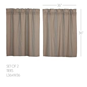 Vhc brands grain sack blue stripe vintage farmhouse kitchen curtain tier set 36×37  urban country home decor