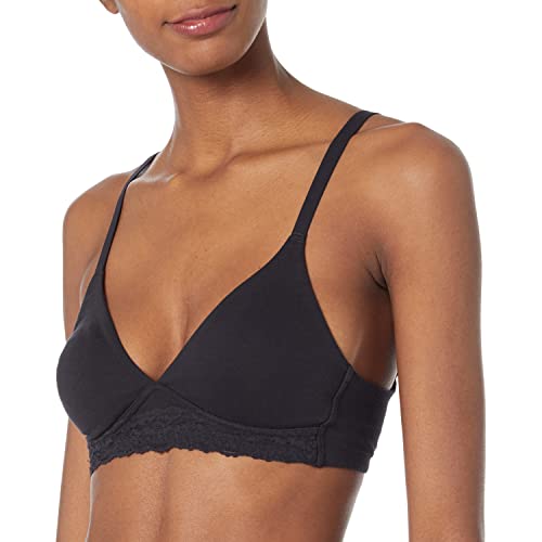 Amazon Essentials Women's Cotton and Lace Unlined Bralette, Black, 14