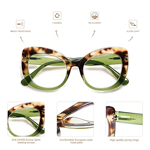 Amomoma 3 Pack Stylish Oversized Cat Eye Reading Glasses For Women Fashion Readers Blue Light Square Computer Glases Am6077 C1+C2+C3 1.5 #TOP3