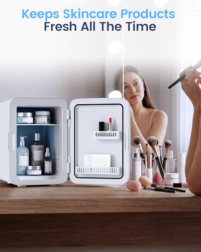 Image of Electactic 10L Compact Mini Fridge, 2.6 Gal Portable Small Refrigerator with AC /DC Adapters, Quiet Personal Desktop Fridge for Skincare, Cosmetics, Makeup, Beverage & Food, Classic White