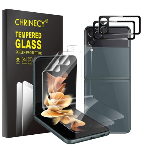 CHRINECY 2 Pack Flexible TPU Film Screen Protector for Samsung Galaxy Z Flip 3 5G + 2 Pack Camera Lens Protector Bubble-Free HD Clear Anti-Scratch Protective Film Self-Healing