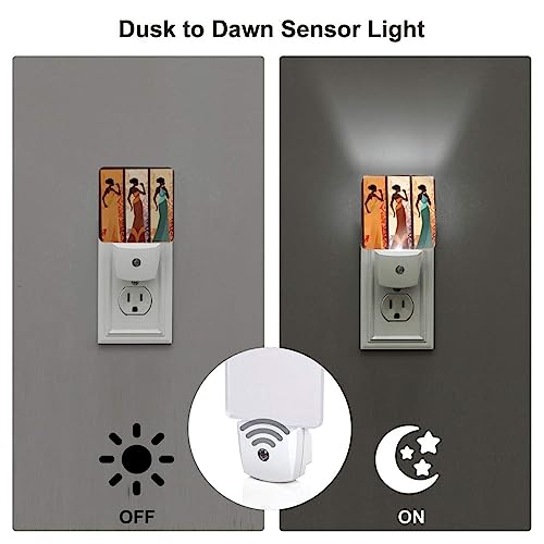 Image of Black Women Night Light Set of 2, African Girls Auto Sensor LED Dusk-to-Dawn Nightlights, Plug-in Sensor Lamp for Bedroom Bathroom Kitchen Hallway Stairs Decorative