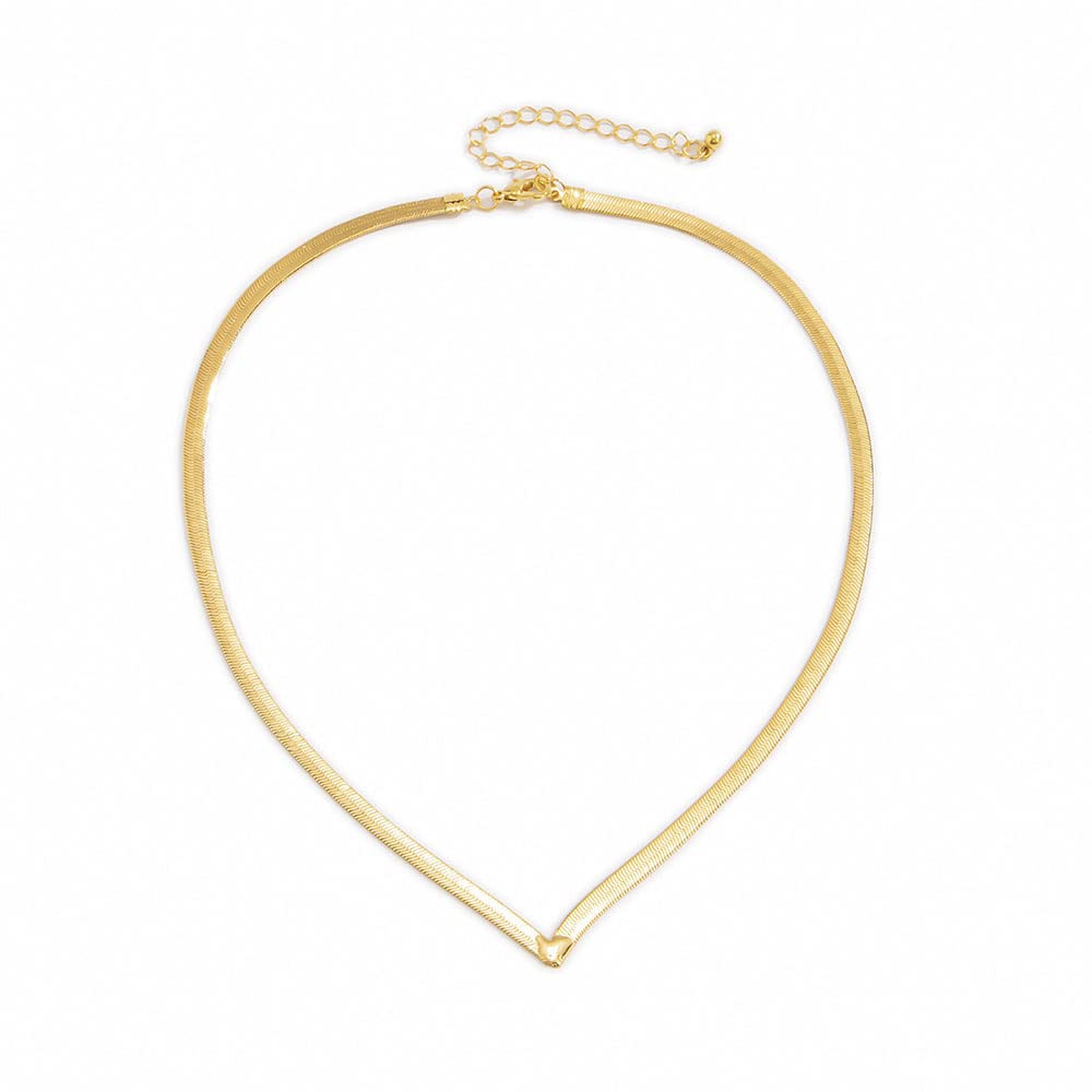14k Gold Plated Snake Chain Necklace 5mm Zircon Herringbone