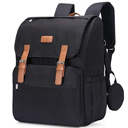 Lifewit luiertas Babyluiertas Rugzak met geïsoleerde zakken / zijzakje / verschoonkussen, baby-reisrugzak voor babydouche Babyverzorging, zwart