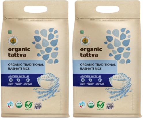 Image of Organic Tattva, Organic Traditional Basmati Rice 5Kg | Everyday Basmati Rice | Source of Protein| Naturally Gluten Free | Flavorful and Aromatic Rice | Pesticide and Chemical Free (Pack of 2)