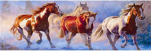 Cristal point de croix peinture diamant haut relief 70x140cm motif chevaux colorés 5D