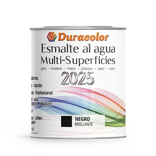 Esmalte al Agua Multi Superficie - Color Negro - 750 ml - Acabado Brillante - Sin Olor - Resistente a Golpes, Roces y Manchas - Antioxidante - Rápido Secado - Duracolor
