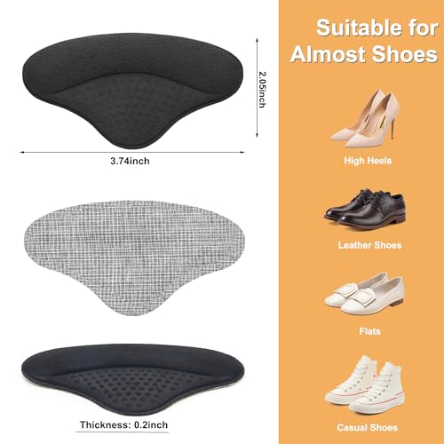 Image of 4 Pairs Heel Pads Heel Grips Liner for Loose Shoes, Heel Cushion Pads Heel Inserts for Shoe Too Big Men Women- Ultra Soothing Heel Protectors for Heel Pain, Heel Slipping, Blisters, Friction(Black)