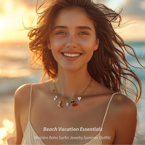 Charm Necklace Western Jewelry for Women Cowboy Chic Boho Initial Pendant Necklace Cowgirl Accessories Country Concert Outfits for Women Christmas Gifts Stocking Stuffers3