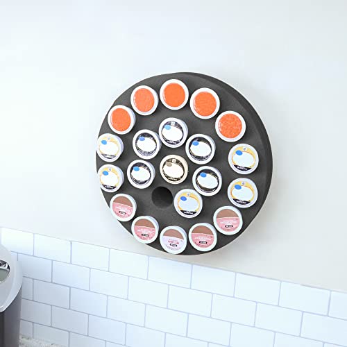 Polar Whale Coffee Pod Wall Mount Hanging Organizer Round Storage Tray Compatible With Keurig K-Cup For Kitchen Home Office Display Stand Waterproof Washable Black Foam 22 Compartment #TOP25