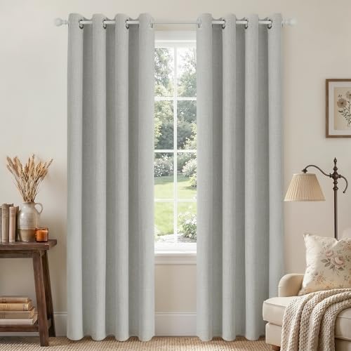 Image of Joydeco Blackout Curtains 95 Inches Long 2 Panels Burg, Room Darkening Curtains for Bedroom, 100% Black Out Textured Thermal Drapes Privacy Protection 2 Panels Set(W42 x L95 Inch, Greyish White)