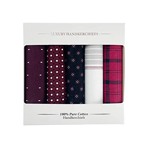 Image of 5 Pack Handkerchief Mens Cotton Luxury Hot Silver Gift Box Set, Vintage 40x40cm Fancy Design Pocket Square Hankie Gift Pack