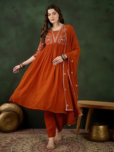 Image of SheWill Kurta Set for Women - Maroon Velvet Zari Sequence Cording Embroidered Kurta with Pant and Cutwork Organza Dupatta