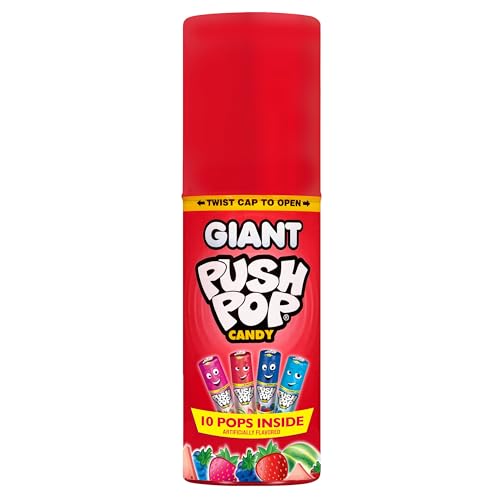 Push Pop Giant Easter Candy Lollipop Container, 10 Ct Candy Individually Wrapped in Assorted Fruity Flavors, Full Size, Fun Favor For Parties, Easter Basket Stuffers, Gifts for Kids, Egg Fillers