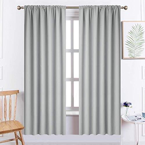 Yakamok 72 Inches Light Grey Rod Pocket Blackout Curtains for Bedroom