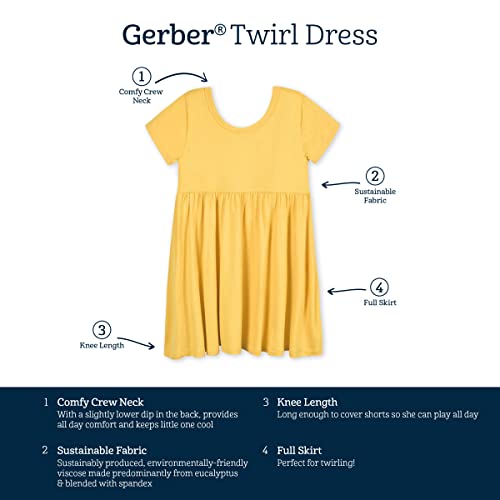 Gerber Baby Girls Toddler Buttery-Soft Short Sleeve Twirl with Viscose Made Eucalyptus Playwear Dress, Honey, 2T US - image 6